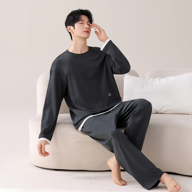 莫代尔男士高级感长袖睡衣春秋季2025新款宽松大码男款家居服套装|undefined