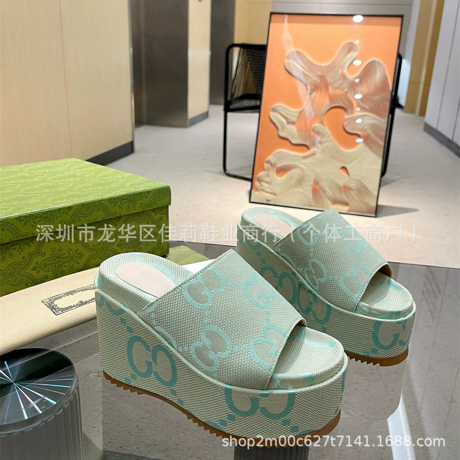 Высококлассная версия G Home 2025 весна новая сетка красная вышивка тапочки с принтом на склоне с толстой подошвенной досуг