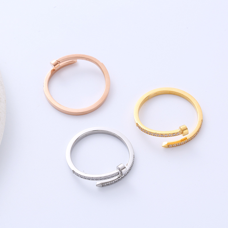 Simple Style Geometric Titanium Steel Rings Inlaid Zircon Stainless Steel Rings