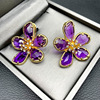 Crystal, fashionable earrings, European style, flowered, 2024 years, internet celebrity