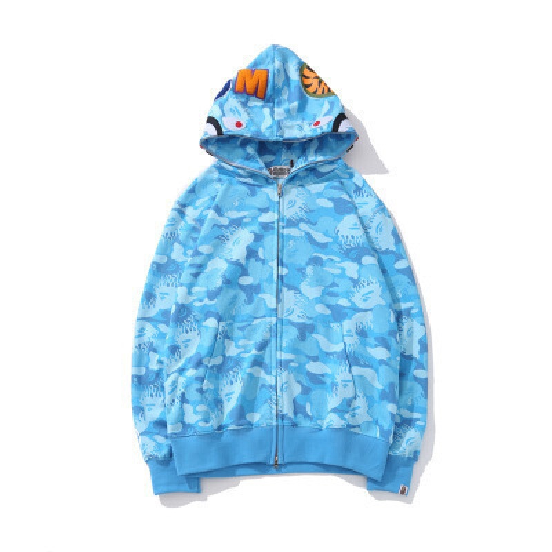2025 [健康布] 3D デジタル印刷 Bape ブランド シャークヘッド スウェットシャツ メンズ カップル ジッパー カーディガン ベルト付き|undefined
