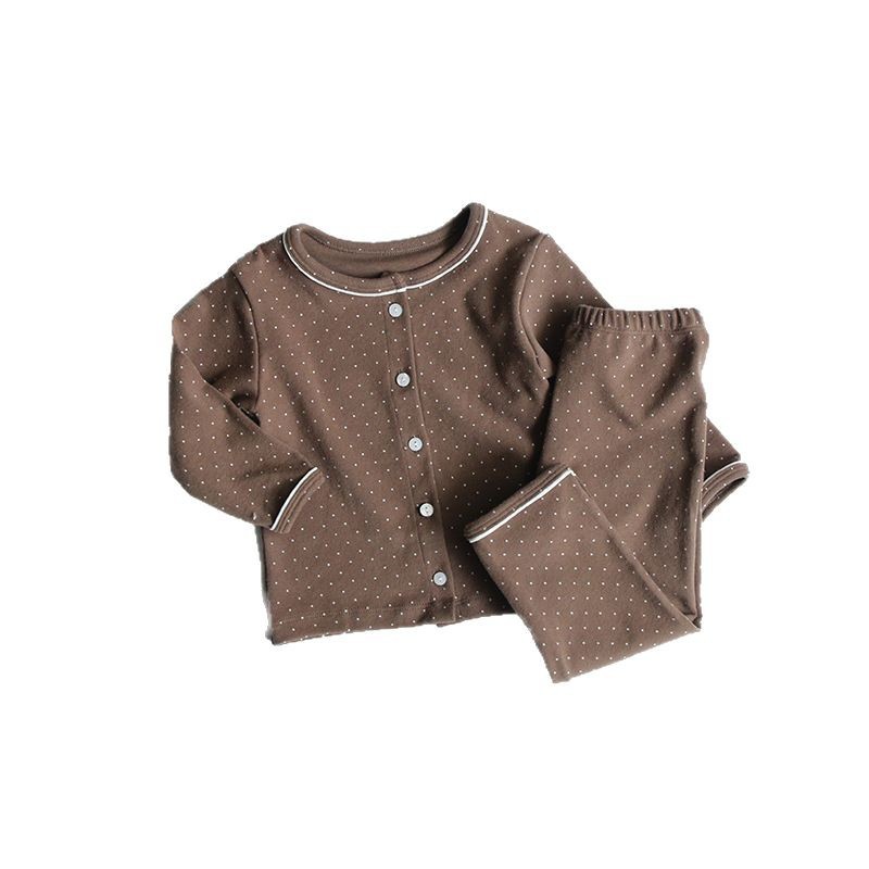 Versión coreana de pijamas para niños y niñas, traje de servicio a domicilio para bebés, cárdigan, chaqueta de manga larga, camisa de fondo para niños, ropa de otoño, pantalones largos