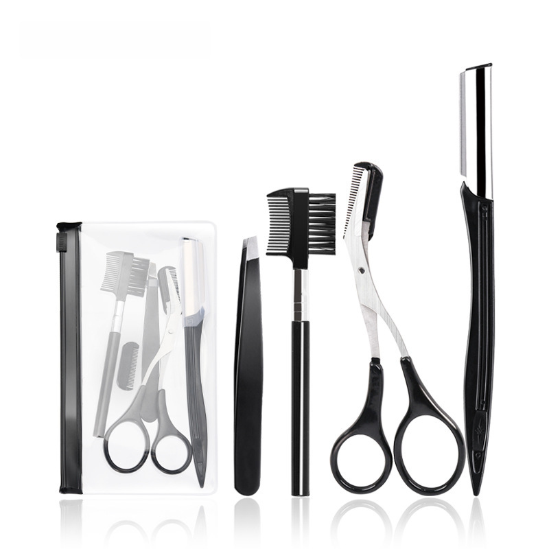 Stainless steel eyebrow comb, slanted eyebrow scissors, eyebrow hair brush, safe and durable eyebrow grooming tool set