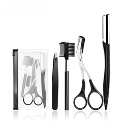 Stainless steel eyebrow comb, slanted eyebrow scissors, eyebrow hair brush, safe and durable eyebrow grooming tool set