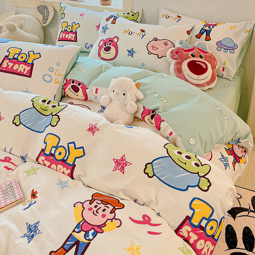 Cotton 100 pure cotton bed four-piece children's bedding dormitory quilt cover sheet single three-piece fitted sheet set 4