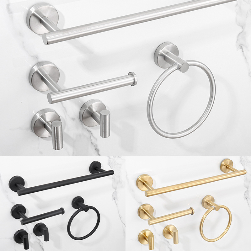 Toallero de baño transfronterizo Toallero de baño de cinco piezas Toallero de baño de acero inoxidable sin perforación para hotel