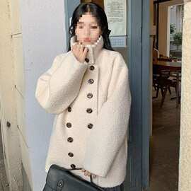 双排扣高领毛茸茸毛呢外套女秋冬装高级感爆款中长款独特呢子大衣