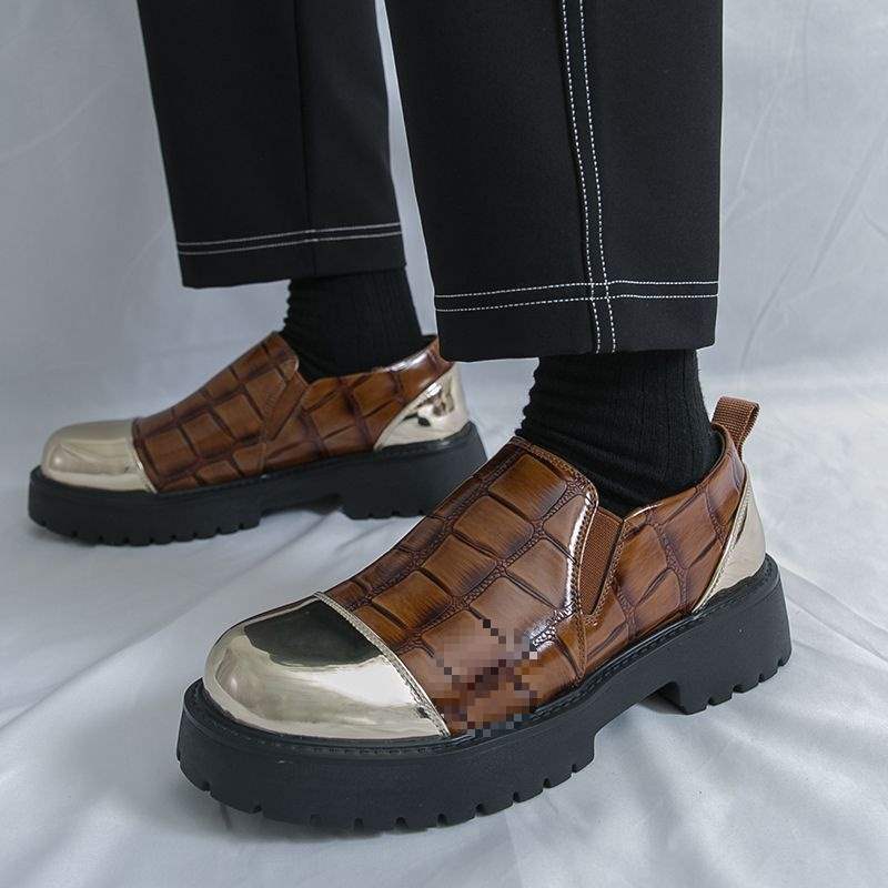 Chaussures de costume habillées en cuir ShoeVault pour homme, semelle épaisse rehaussante, motif crocodile, style Derby, idéales pour les affaires ou les mariages._voghion.com