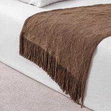 美式复古风针织床尾巾床旗搭毯沙发休闲装饰盖毯长款北欧简约棕色