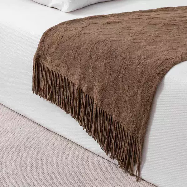 American Retro Style Knitted Bedside Towel Bed Flag Blanket Sofa Leisure Decorative Blanket Long Scandinavian Simple Brown
