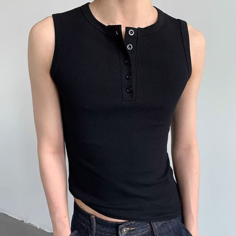 American Retro Henry Collar Vest Slim-fit Sleeveless T-shirt Men's Summer High-end All-match Casual Sports Base Shirt