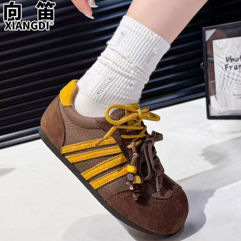 真皮双鞋带德训鞋女款2025新款秋季鞋子女百搭休闲运动单鞋阿甘鞋|undefined