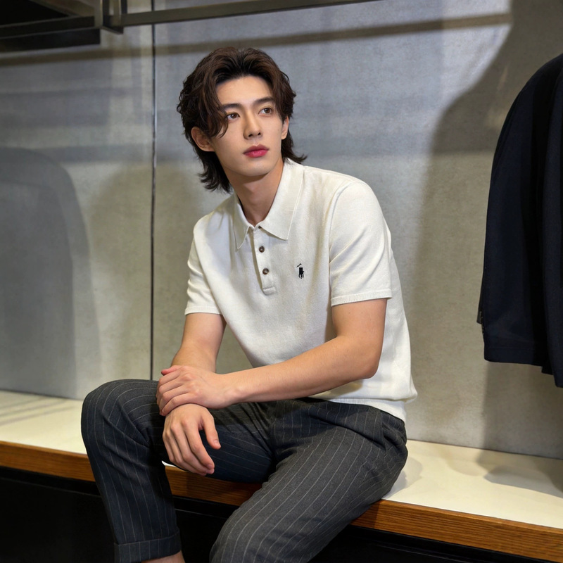 Rl Ralph Lauren Logo Embroidered Three-Button Polo Shirt Short-Sleeve Classic Men's Turn-Down Collar Casual Business Knit Top Rl Ralph Lauren Logo Embroidered Three-Button Polo Shirt Short-Sleeve Classic Men's Turn-Down Collar Casual Business Knit Top