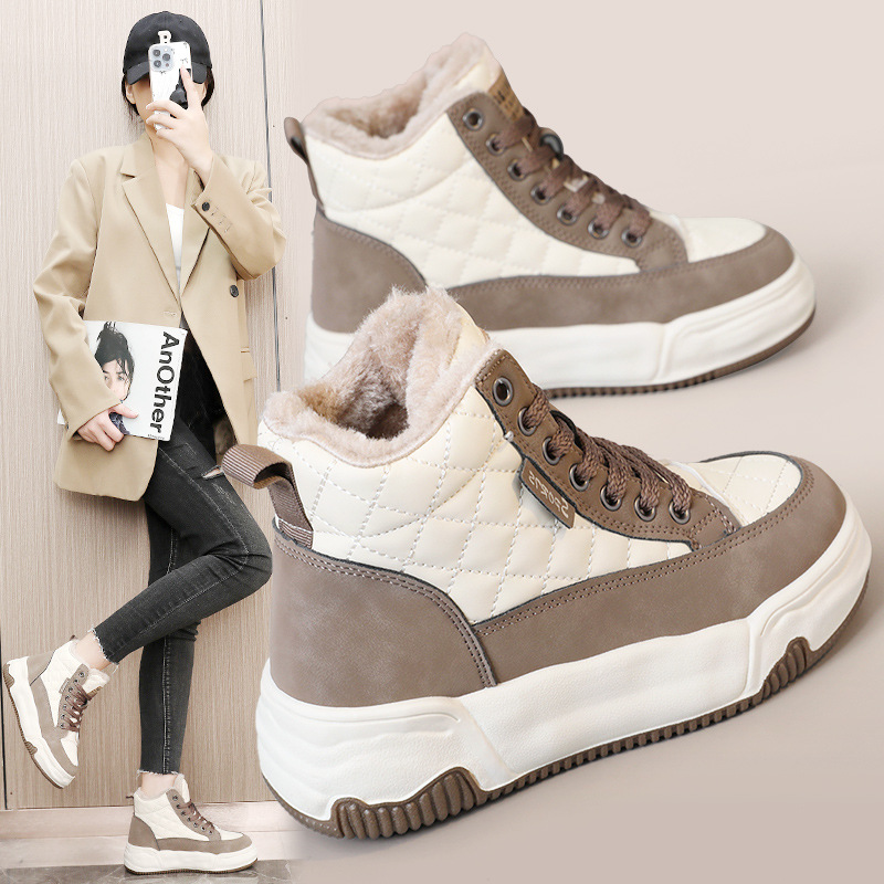 KT2510 nouvelle version coréenne automne hiver 2024 avec des bottes de neige mi-hautes en peluche pour femmes à blocage de couleur, augmentant la hauteur_voghion.com