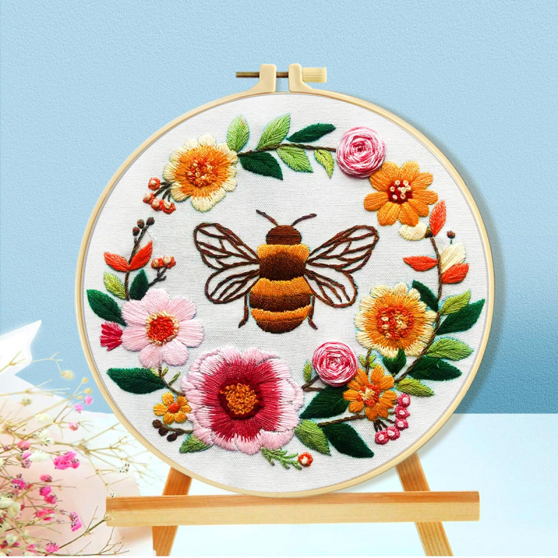 Mona Lisa bordado real bordado cruz girasol abeja colección nueva simulación de viento floral decoración bordada a mano