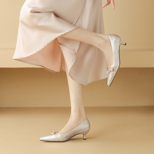 Chinese style stiletto high heels for women 2024 new spring and autumn genuine leather shallow mouth with cheongsam small heel single shoes loafers