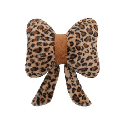 Cute Bow Car Seat — Headrest - rabbit-fur-leopard-print-ribbon-lumbar-support