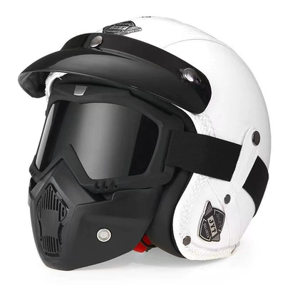 Helmet Safety Helmet, Motorcycle Safety Supplies - 555-leather-helmet-white-mask-s