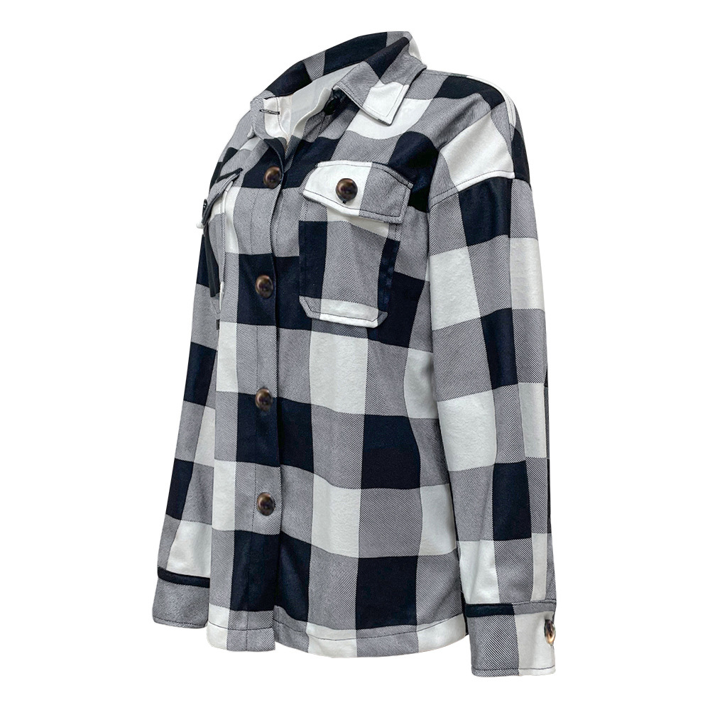 Casual Plaid Printed Long-Sleeved Shirt Jacket NSKX108713