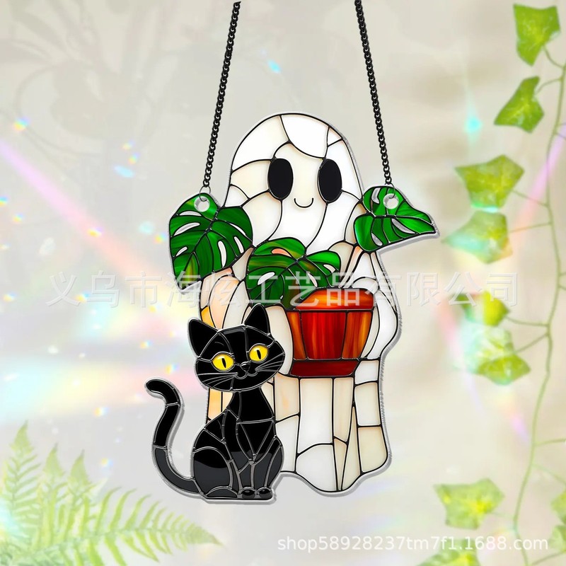 クロスボーダー新黒猫植物ゴーストアクリル窓吊りハロウィン装飾吊り下げ壁ポーチフラット吊り下げ装飾|undefined