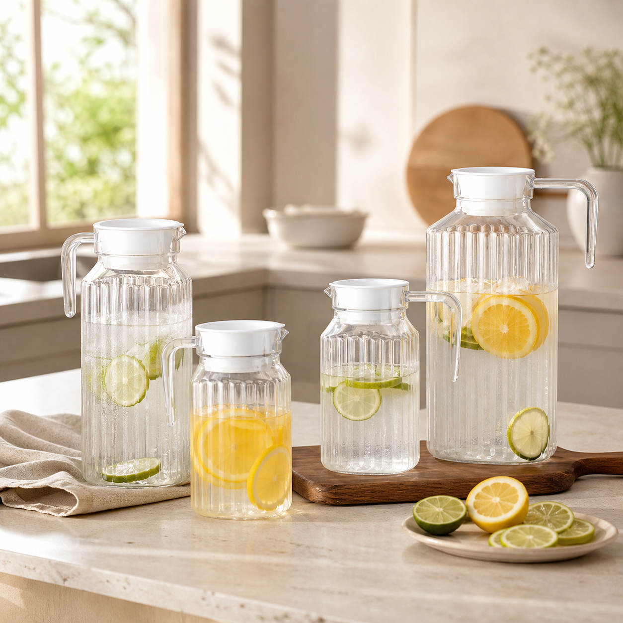 Juego de jarra de agua fría acrílica PC con líneas verticales transparentes engrosadas y resistentes a la caída. jarra de bebida de jugo doméstico 600ml - 2000 image 3