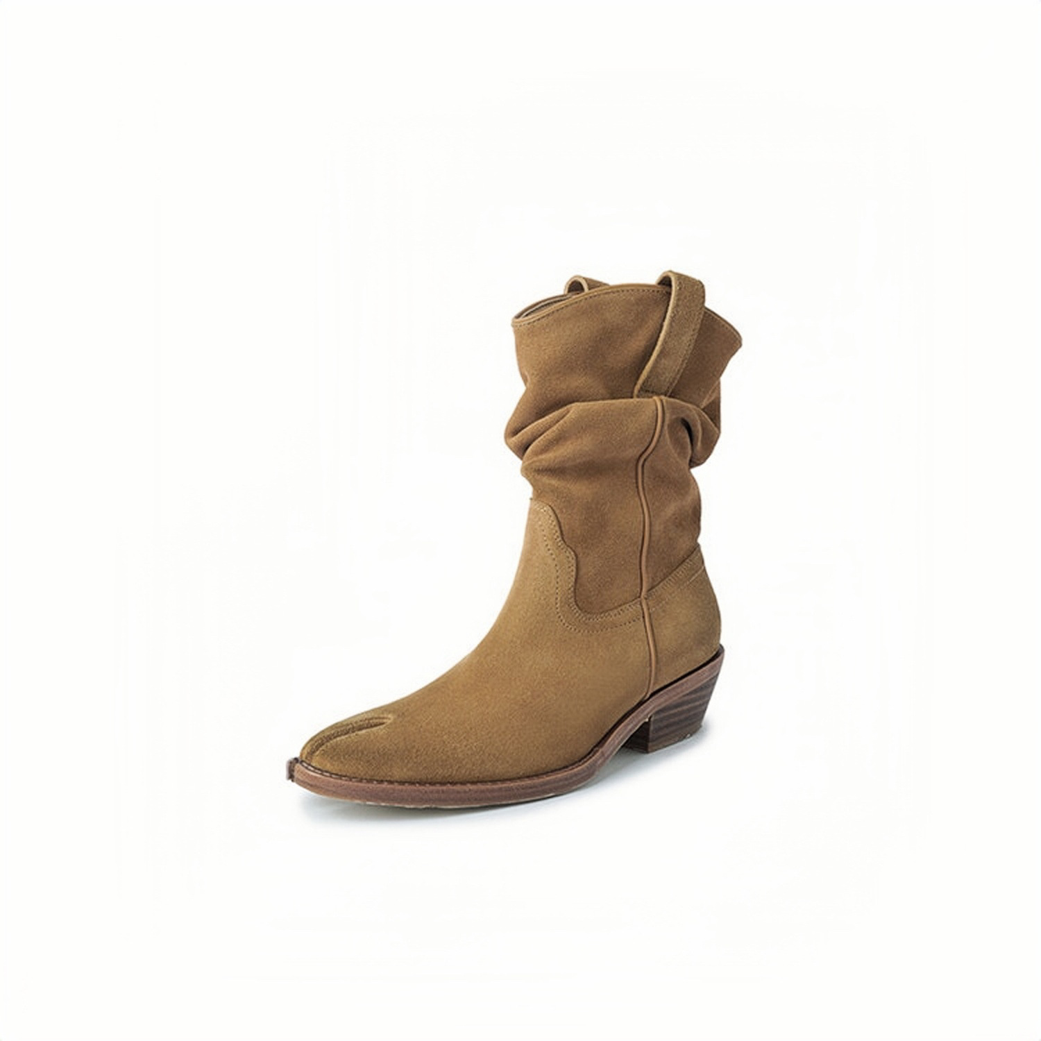 Kurze Westernstiefeletten aus Leder für Damen mit offener Spitze und klobigem Absatz_voghion.com