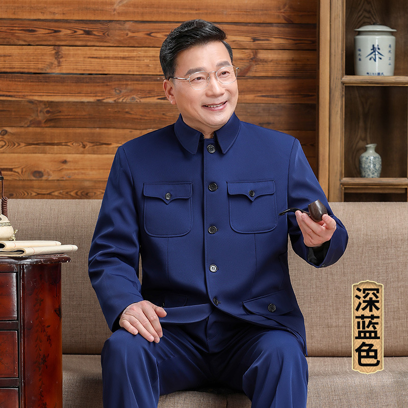 中山装男套装中老年唐装男春秋款中式礼服男国风爷爷外套中山服|undefined