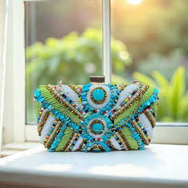 跨境新款晚宴包欧美风女士民族风手提包宝石宴会手拿包礼服晚装包