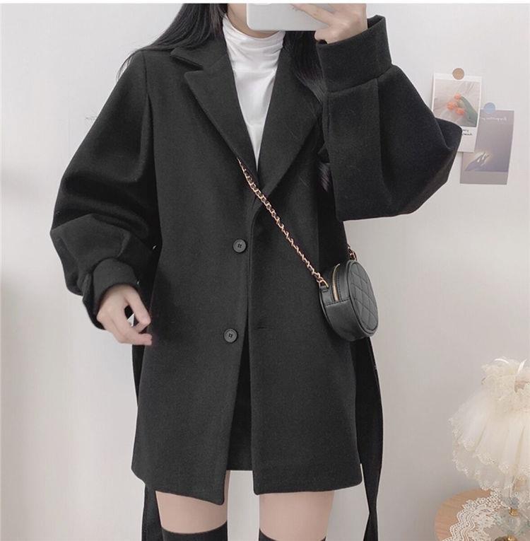 Women's Clothing Hepburn style black woolen coat for women autumn and winter 2024 new style small waist thickened medium and long woolen coat_voghion.com