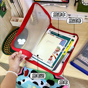 A4 portable ipad bag folder large capacity edging dopamine color class commuter handbag information