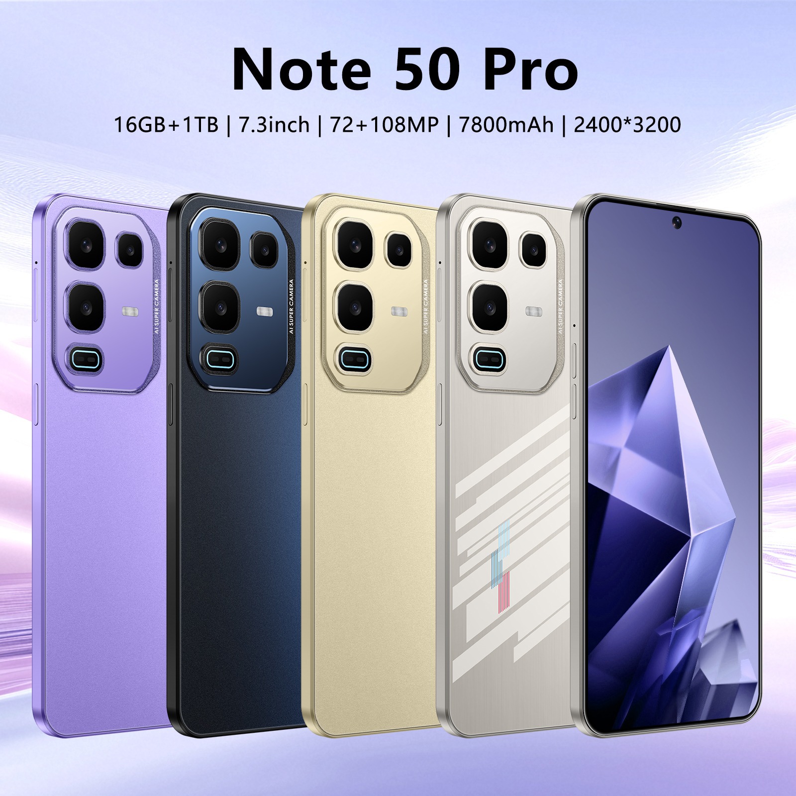 新款Note50 Pro跨境手机3+16G7.3寸真4G安卓10大屏幕外贸智能手机