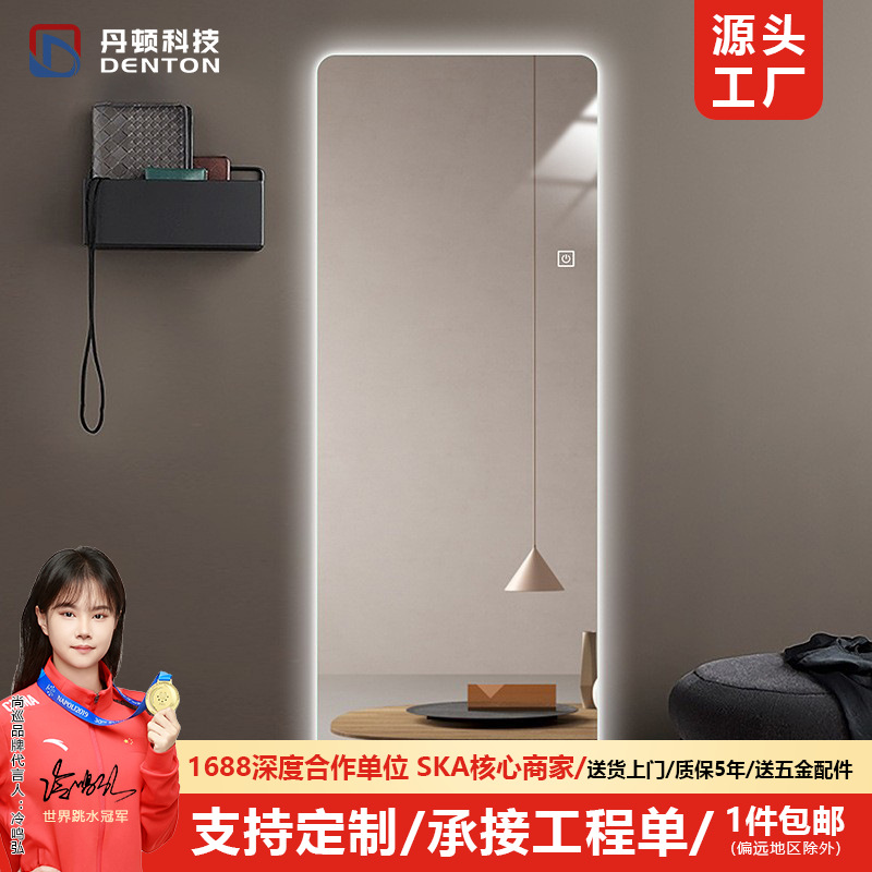 智能无框穿衣镜led灯镜壁挂式全身镜圆角悬挂试衣镜带灯装饰镜子