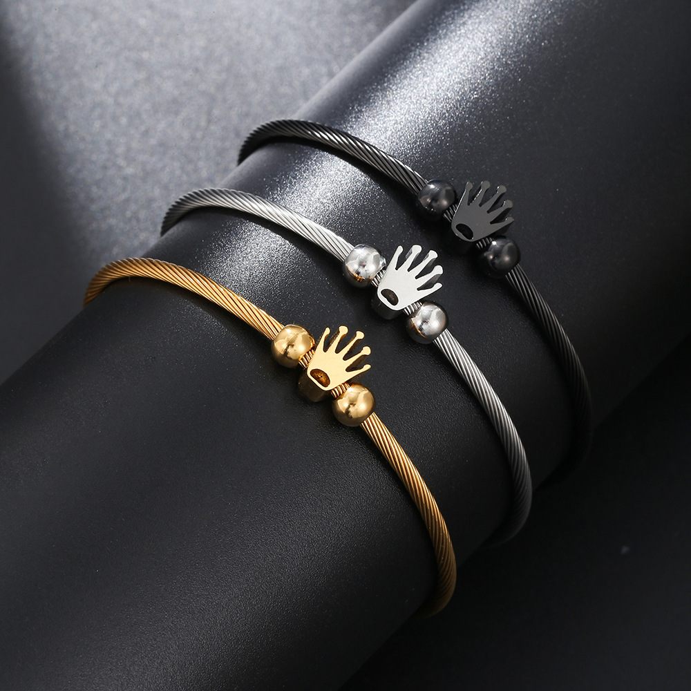 Simple Style Crown Titanium Steel Bangle