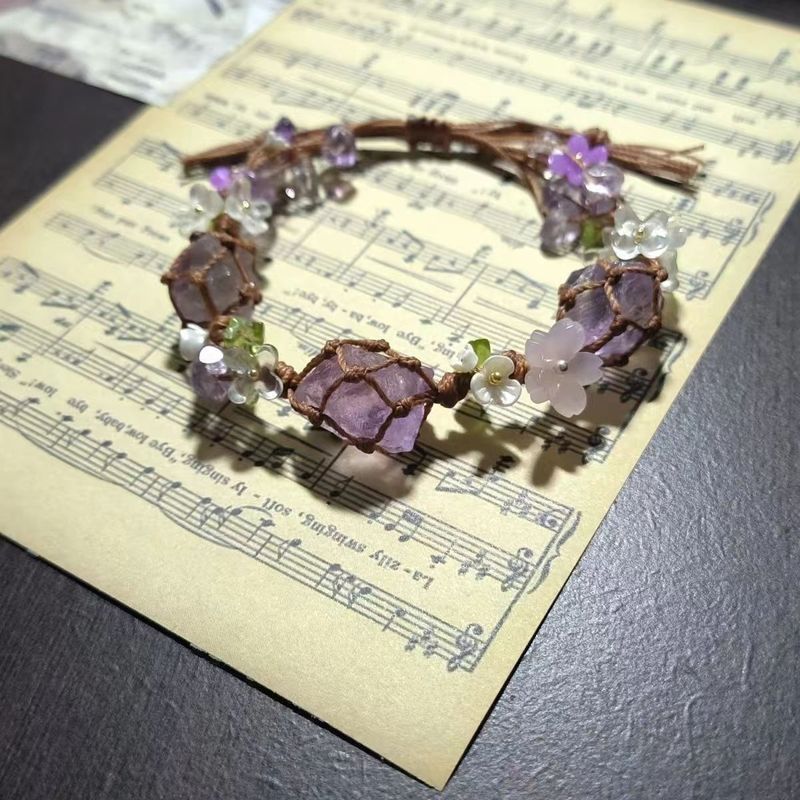 Original design Macrame hand woven synthetic amethyst bracelet raw stone gift hand rope