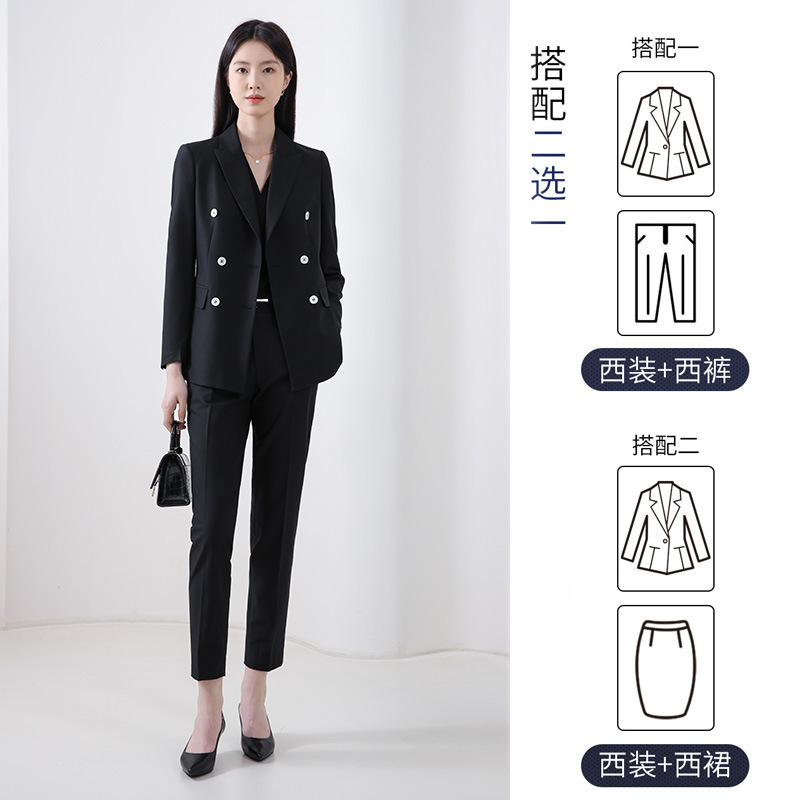 Áo vest blazer nữ hai hàng khuy dáng mỏng mùa hè, phong cách công sở cao cấp — Màu đen [quần trên]