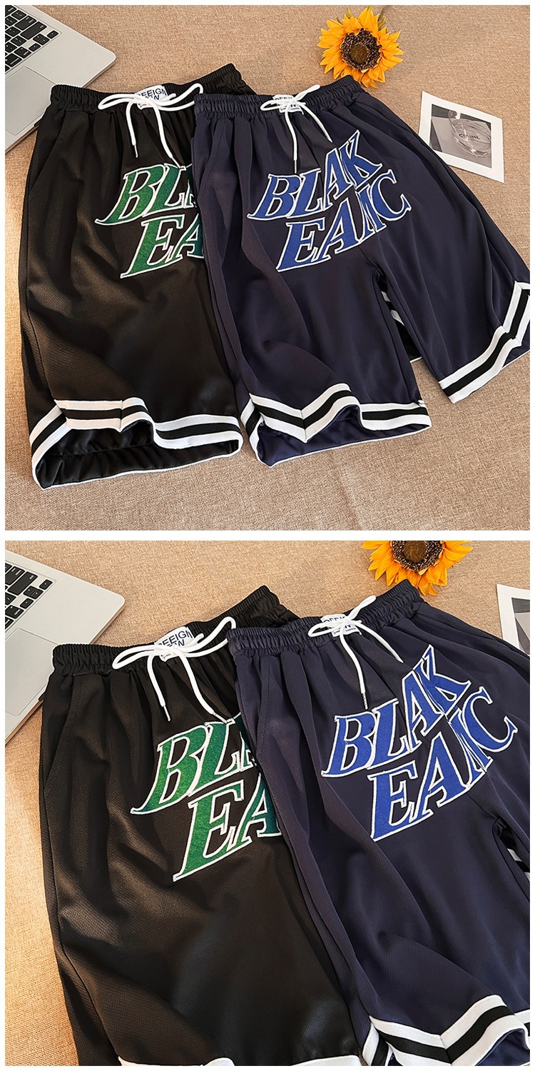 American-style Basketball Embroidered Streetwear Summer Loose-fit Casual Mid-length Sports Shorts Men And Women,_viptrois.com