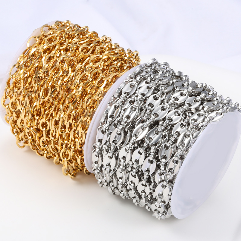 1 Piece Quantity 304 Stainless Steel Material Geometric Pattern 1 Piece 304 Stainless Steel Coffee Bean Chain Round Pearl Chain Cable Chain Jewelry Accessories