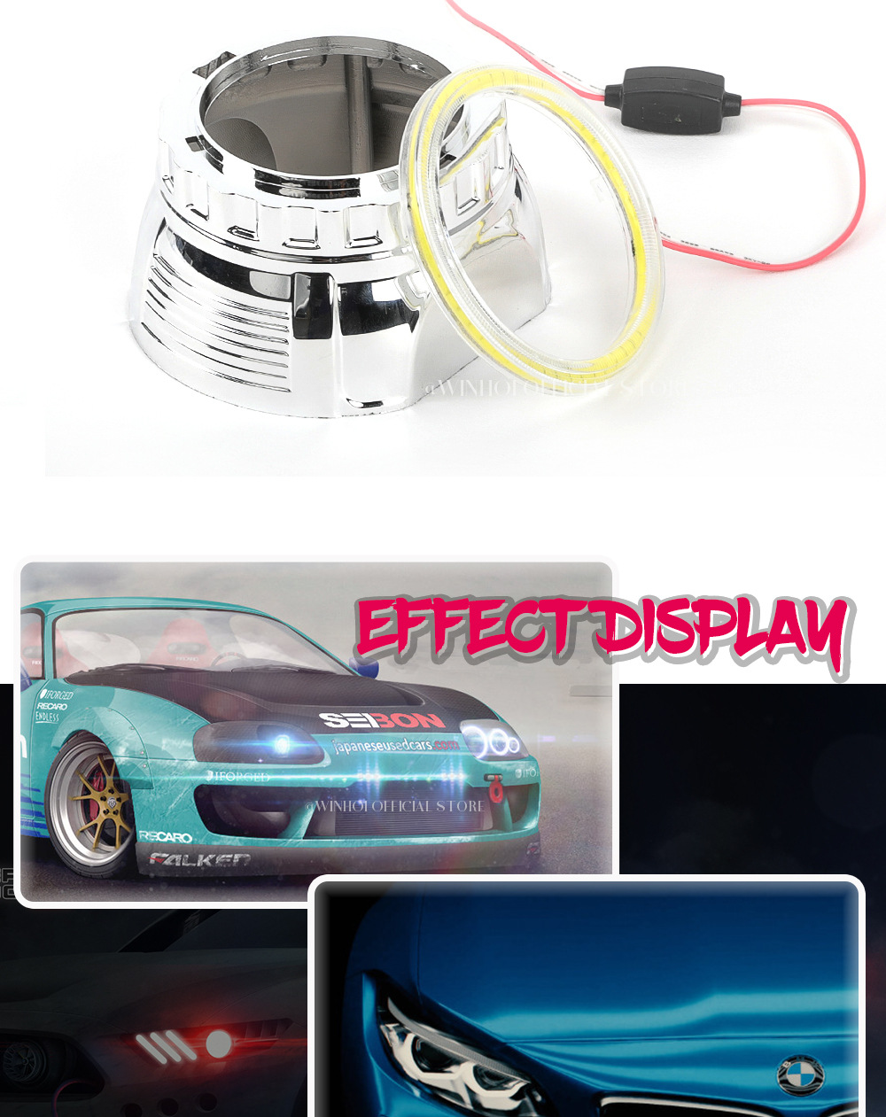 Car Led Light Headlight Cob Aperture Devil Eye Car Light Modified Angel Eye Fog Light Cob Aperture Daytime Running Light