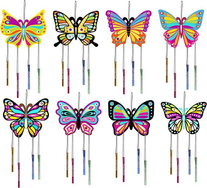 8件套木质空白蝴蝶风铃装饰挂件 DIY未完成儿童绘画涂鸦蝴蝶木片