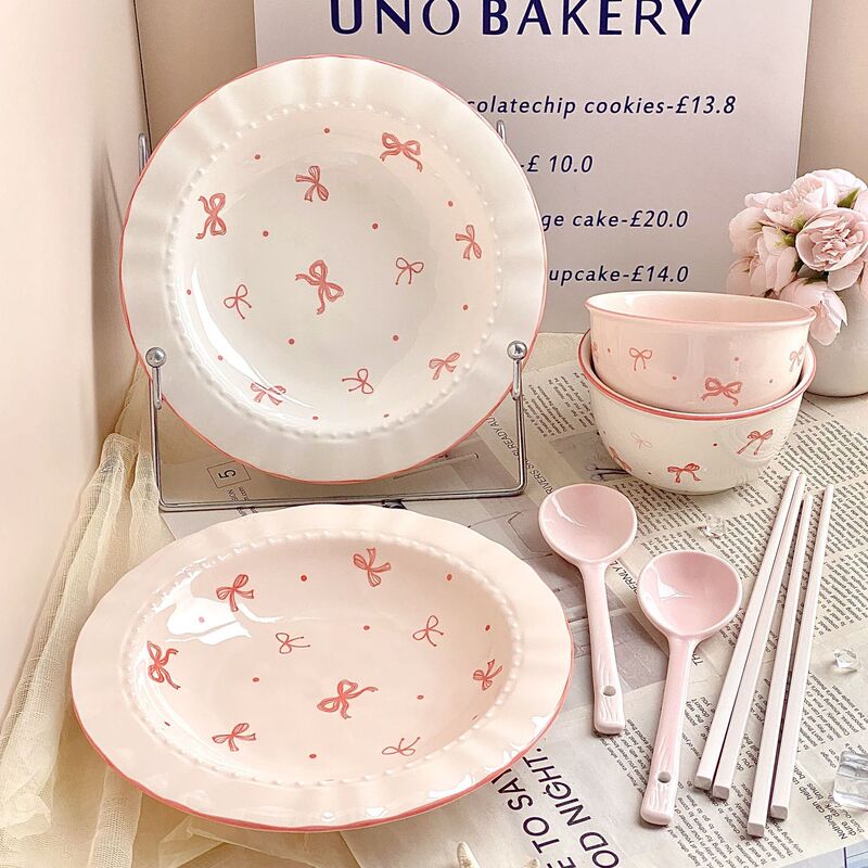 Cute Bowl and Dish Set for Home Use 2025 New Model Bowls, Plates, Chopsticks, Ceramic Tableware for One or Two People, Couple Plates
