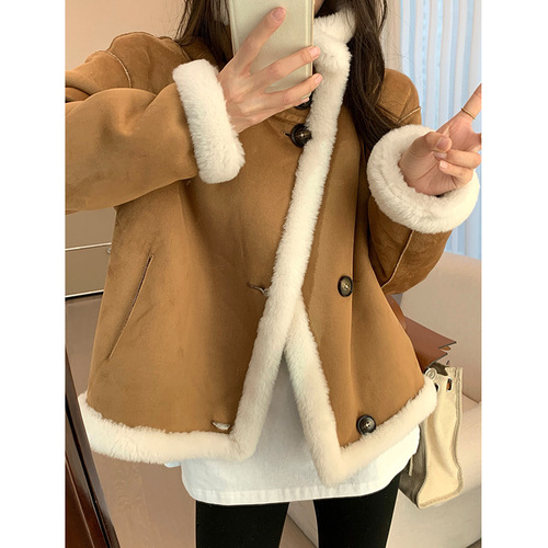 Reversible fur coat for women, short style, winter new style, thickened fur, one-piece lamb wool, grained sheep shear velvet exterior