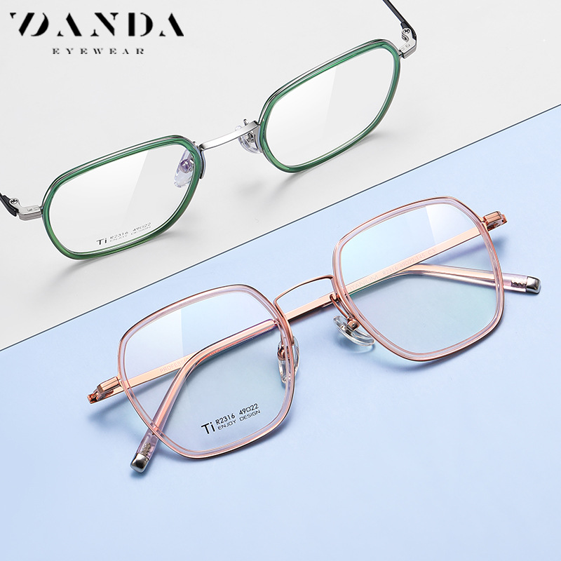 Nueva placa gafas marco hombres r2316 moda multilateral puro Titanium llanura gafas bola abierta puede ser equipado con gafas de miopía mujeres