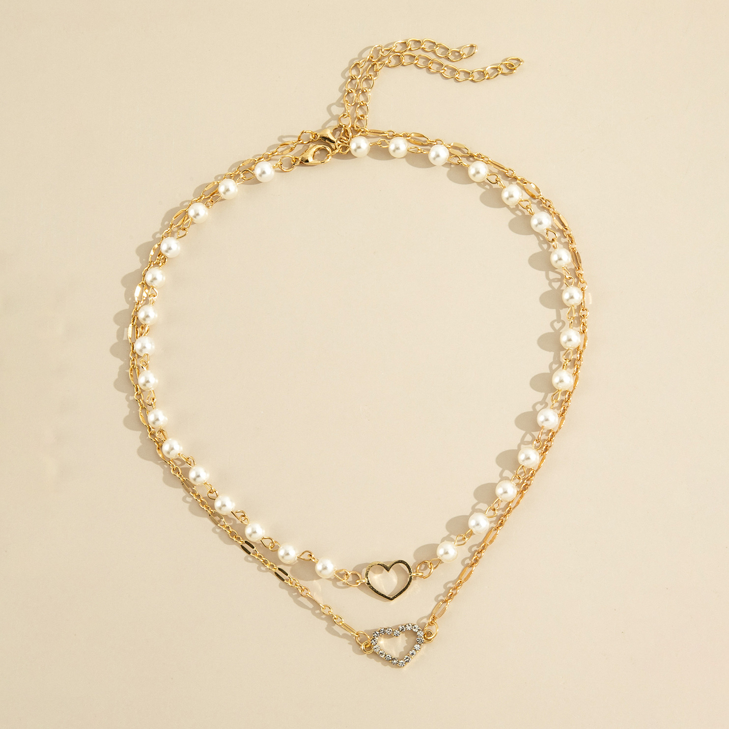 Wholesale Jewelry Hollow Heart Pendant Double-layer Pearl Necklace Nihaojewelry display picture 6