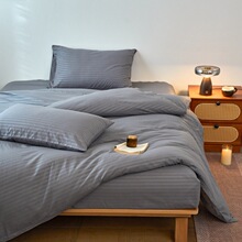 跨境亚马逊全棉纯色贡缎缎条酒店台湾床包纯棉四件套日式床笠批发