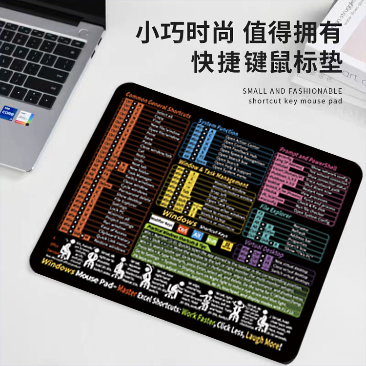 工厂直销跨境英文快捷键小号鼠标垫防滑锁边耐脏办公鼠标垫可定制|undefined