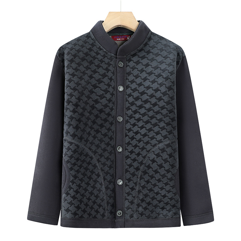 2024 중장년층 고급 겨울 상의와 이너용 가디건, 아빠를 위한 벨벳과 도톰한 보온 면 코트, 중국 올 매치 트렌드