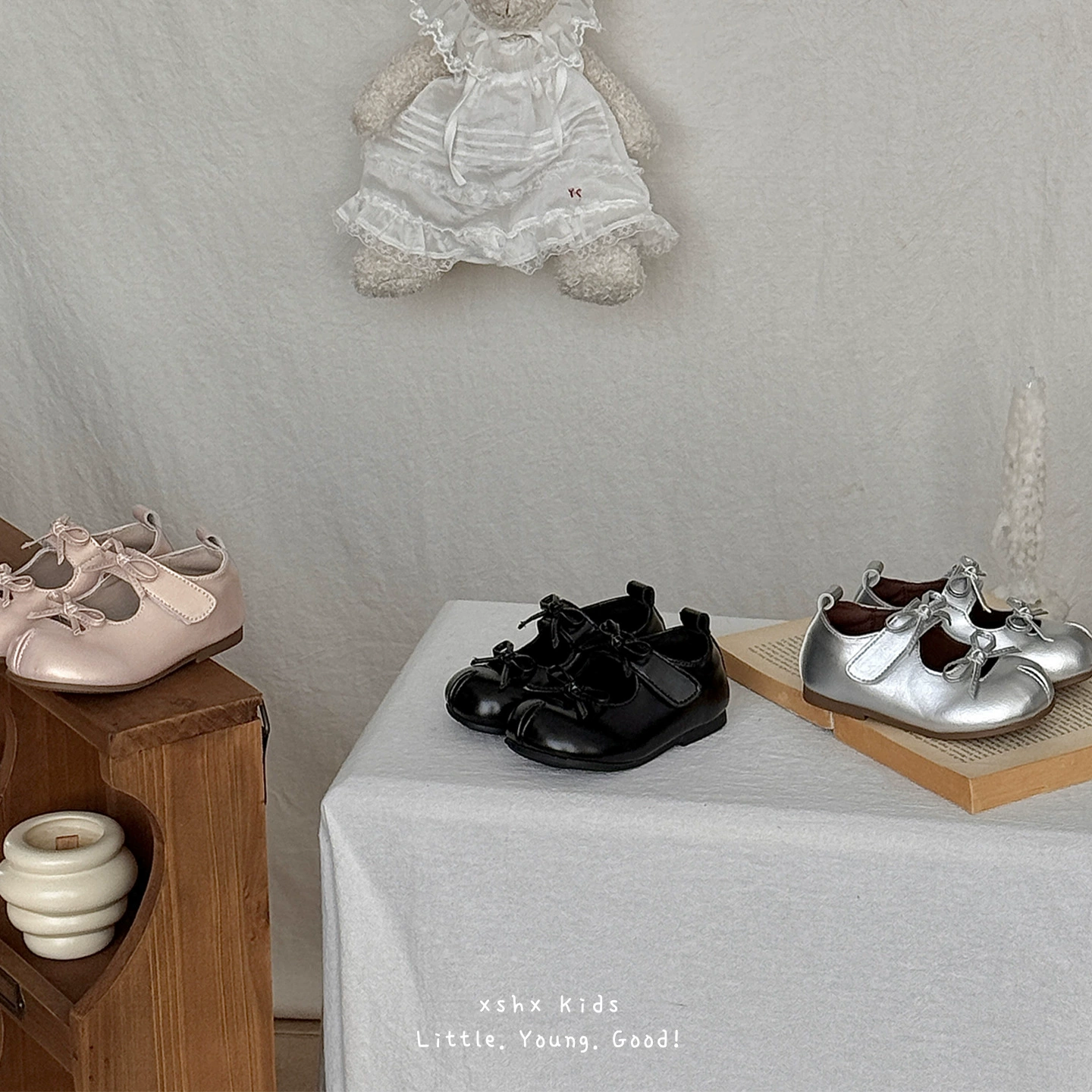 XSHX балетные кожаные туфли｜Осенние девочки постепенно учатся ходить, детская обувь Wenzhou с бантом в стиле ретро Y2K, милая резиновая подошва