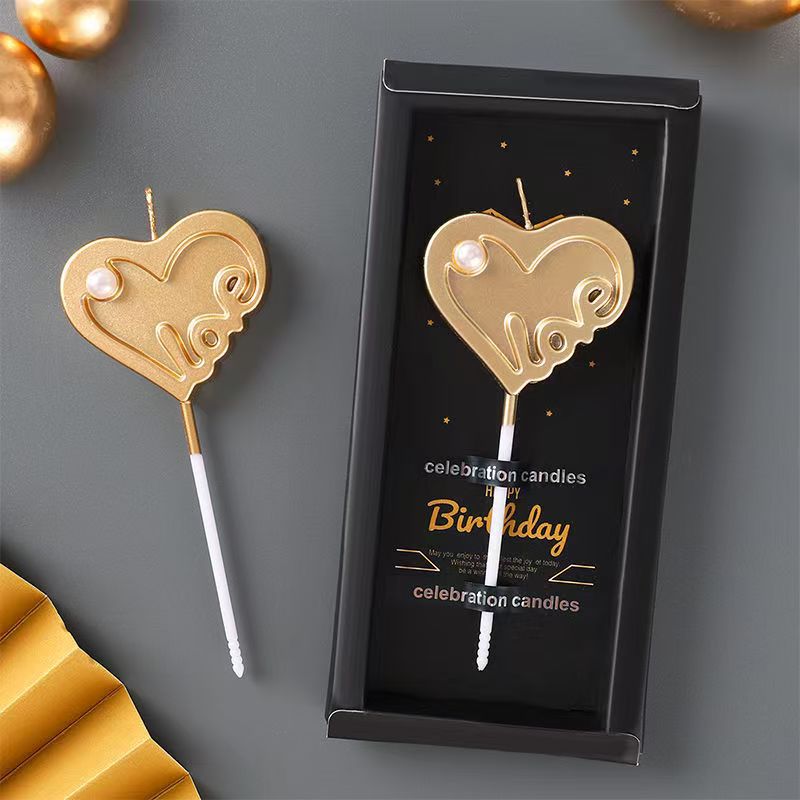 Birthday candle LOVE letter cake decoration gold-plated heart-shaped…