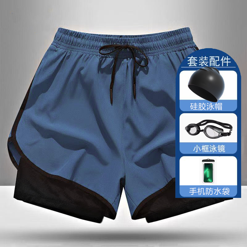 더블 레이어 일반 파란색 + 55g 실리콘 캡 수영 고글 방수 가방