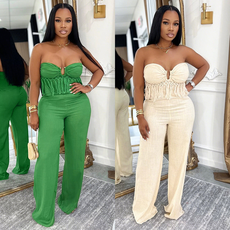 Cy901979 European and American Amazon Foreign Trade New Sexy Strapless Solid Color Jumpsuit Fashionable Casual Slim-Fit Long Pants